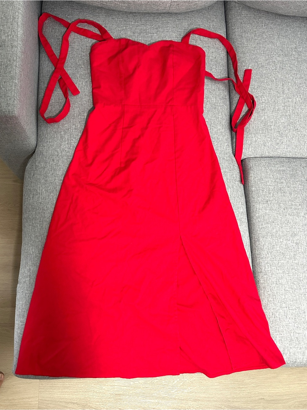 Cider Red Midi Dress with Tie Straps and Front Slit